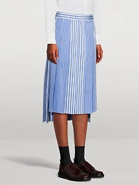 Funmix Pleated Midi Skirt Awning Stripe Print