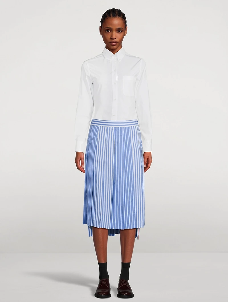 Funmix Pleated Midi Skirt Awning Stripe Print