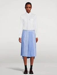 Funmix Pleated Midi Skirt Awning Stripe Print