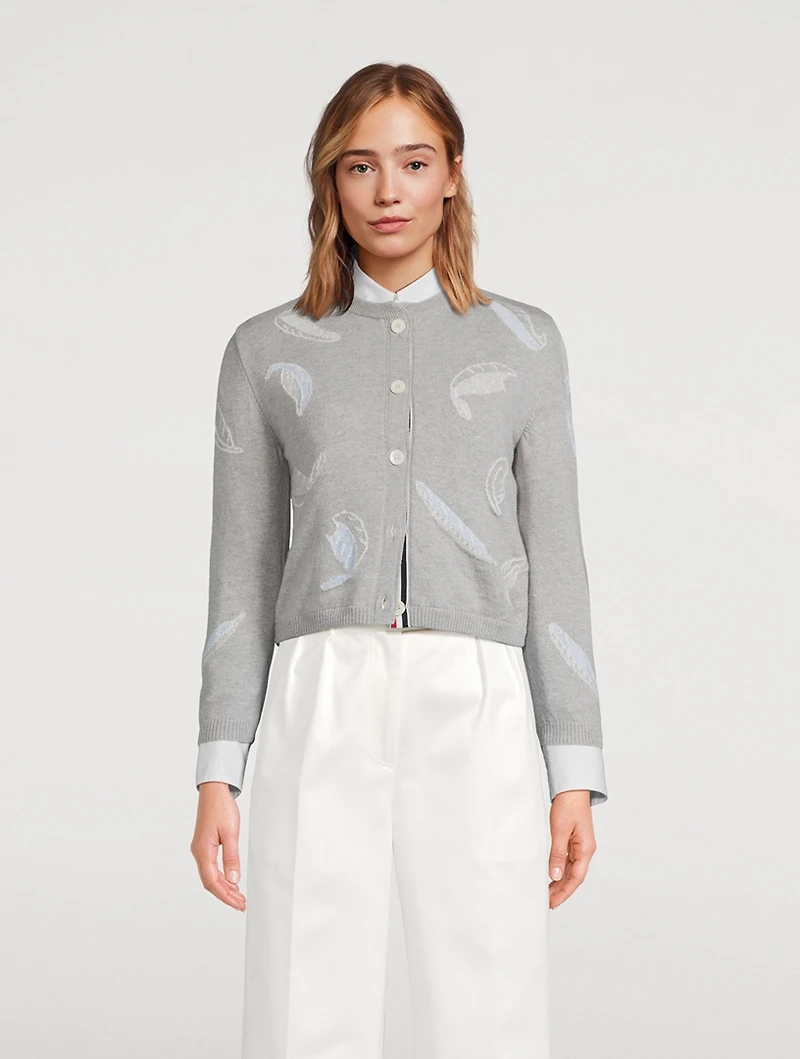 Feather Intarsia Cashmere Cardigan