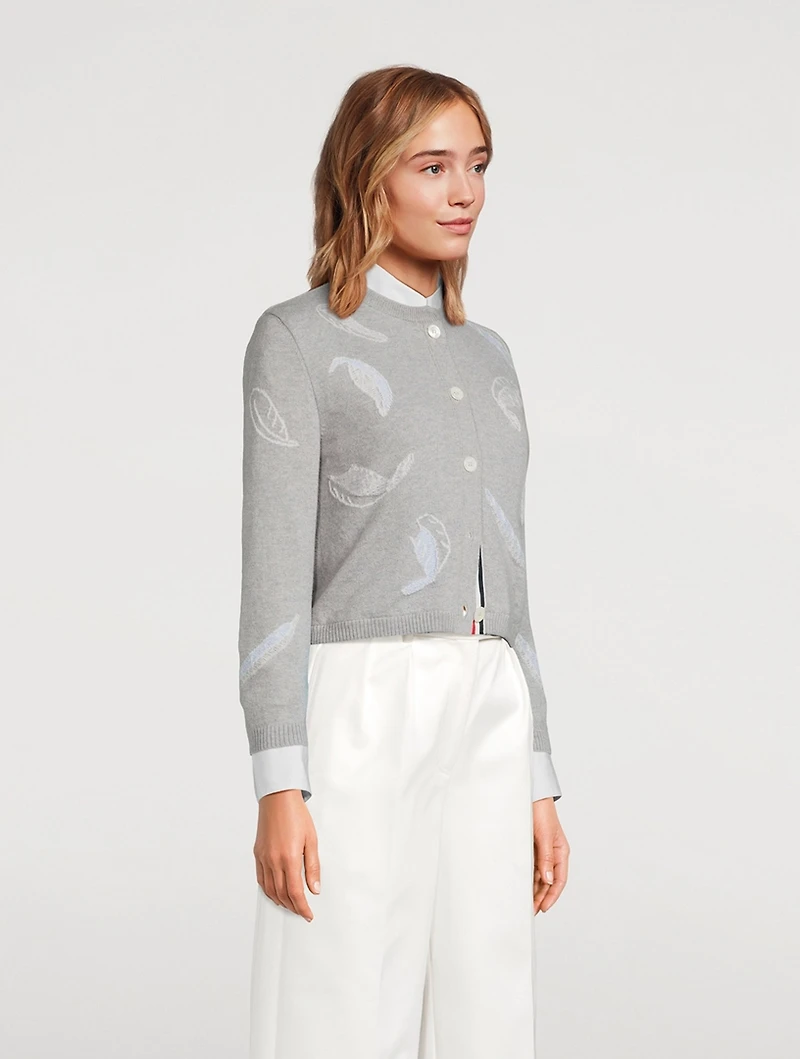Feather Intarsia Cashmere Cardigan