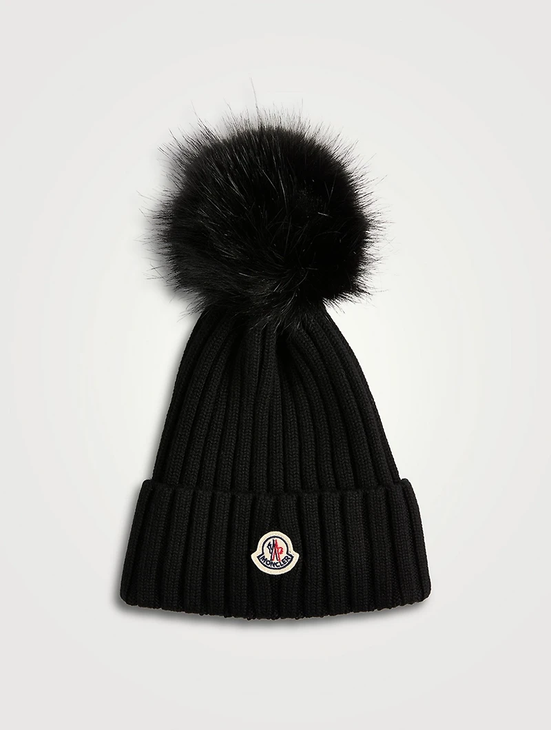 Wool Rib Toque With Faux Fur Pom-Pom