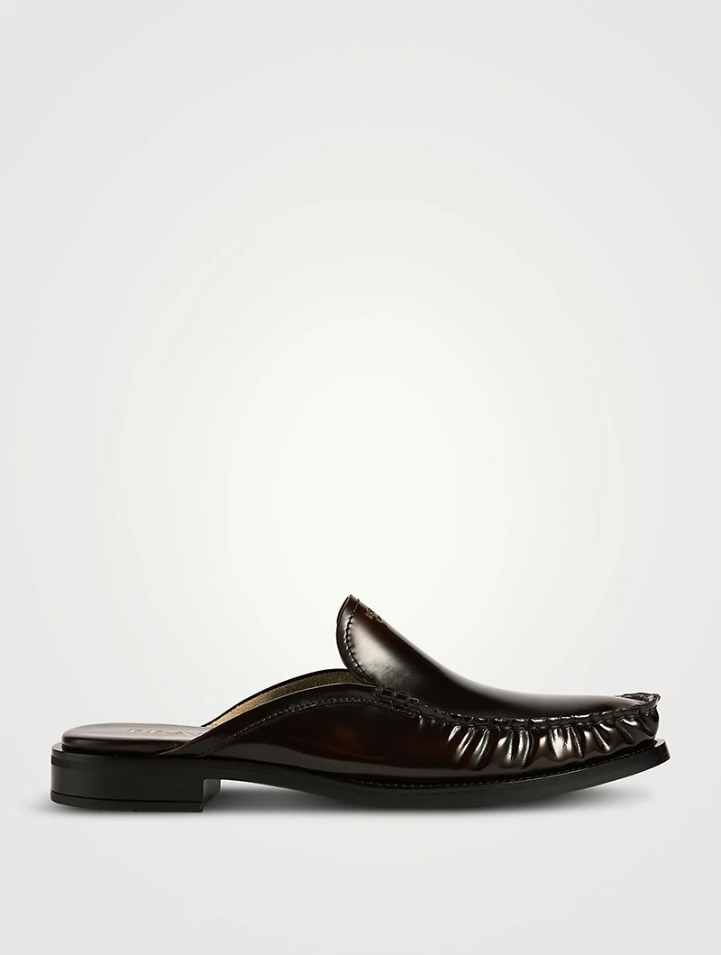 Brushed Leather Loafer Mules