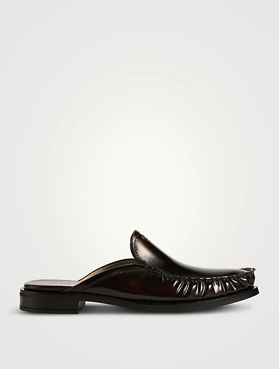 Brushed Leather Loafer Mules
