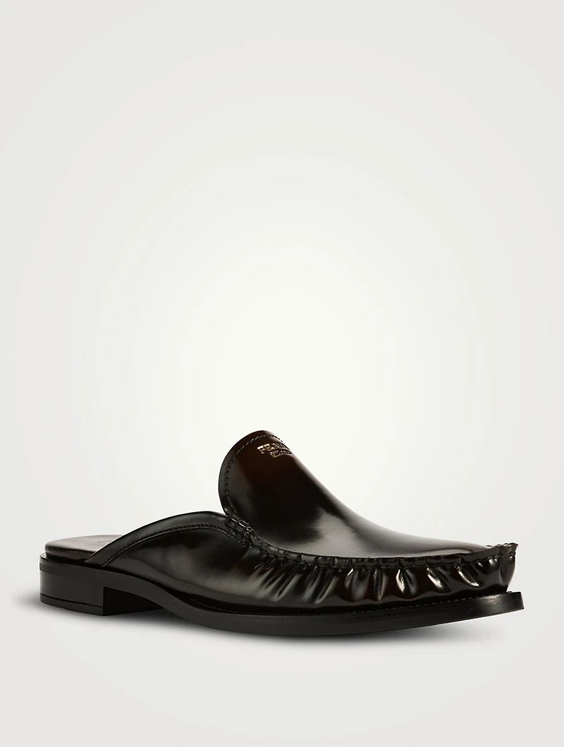 Brushed Leather Loafer Mules