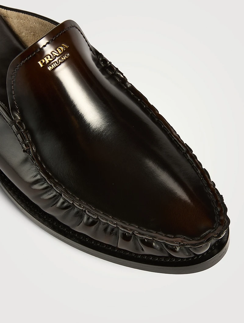 Brushed Leather Loafer Mules