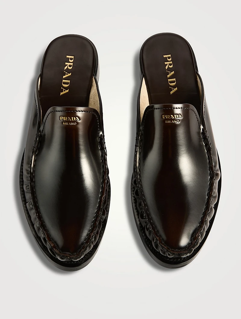Brushed Leather Loafer Mules