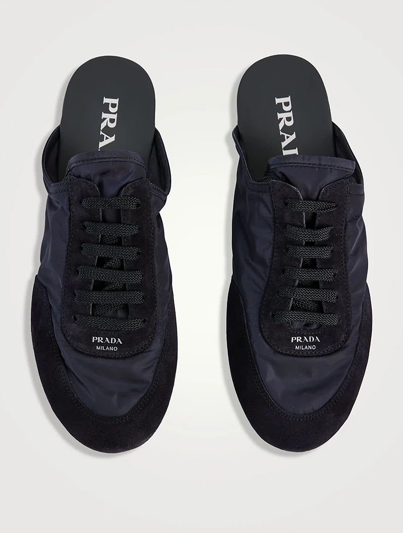 Collapse Re-Nylon And Suede Sneaker Mules