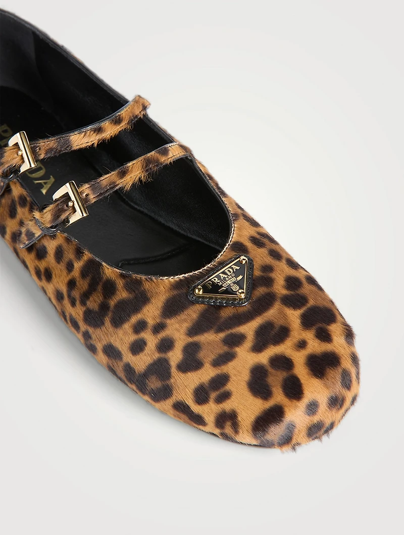 Calf Hair Mary Jane Ballet Flats Leopard Print