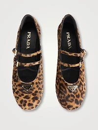 Calf Hair Mary Jane Ballet Flats Leopard Print