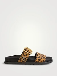 Pony Hair Slide Sandals Leopard Print