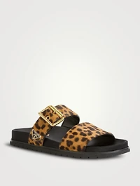 Pony Hair Slide Sandals Leopard Print