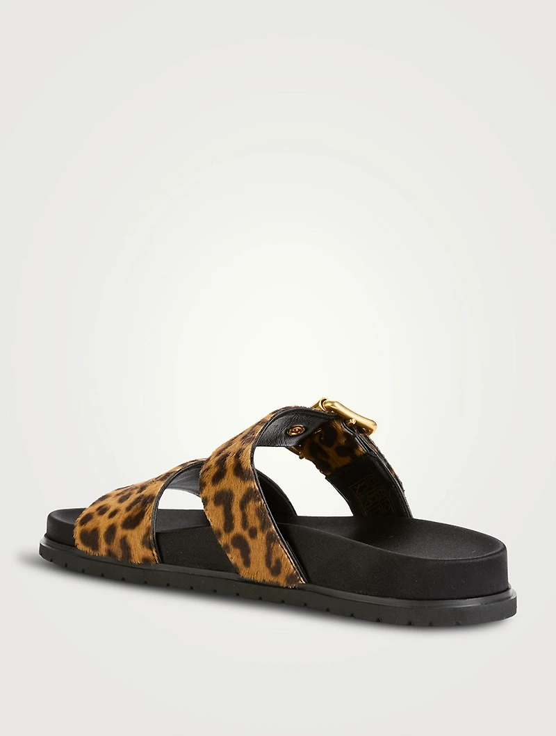 Pony Hair Slide Sandals Leopard Print