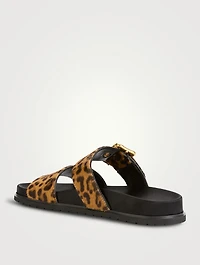 Pony Hair Slide Sandals Leopard Print