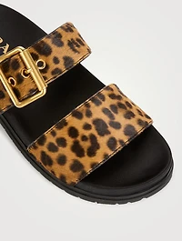 Pony Hair Slide Sandals Leopard Print