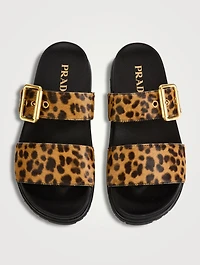 Pony Hair Slide Sandals Leopard Print