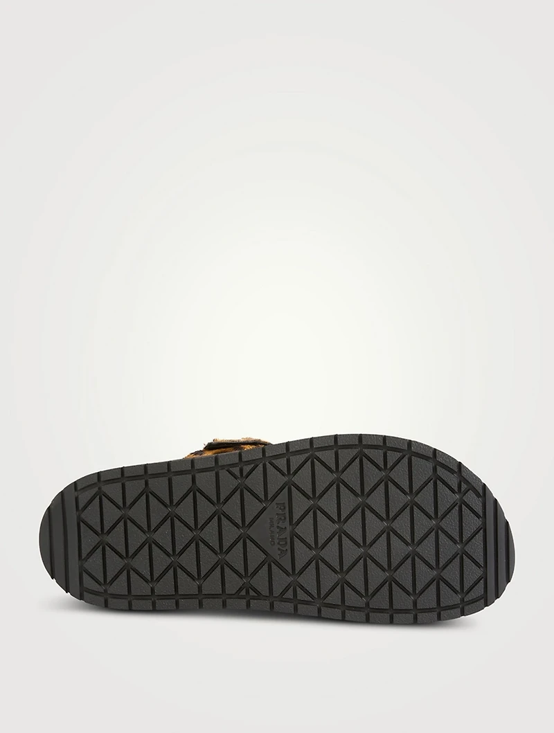 Pony Hair Slide Sandals Leopard Print