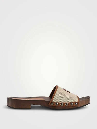 Canvas And Leather Clogs