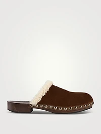Shearling-Trimmed Suede Clogs