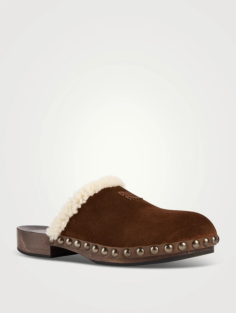 Shearling-Trimmed Suede Clogs
