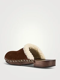 Shearling-Trimmed Suede Clogs