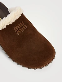 Shearling-Trimmed Suede Clogs