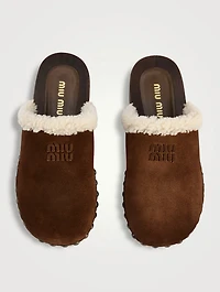 Shearling-Trimmed Suede Clogs