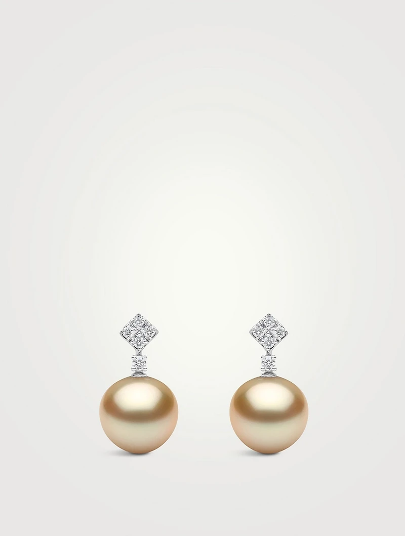 18K White Gold South Sea Pearl Earrings With Diamonds