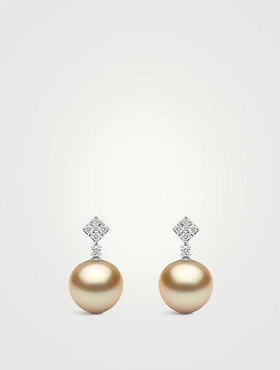 18K White Gold South Sea Pearl Earrings With Diamonds