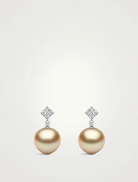 18K White Gold South Sea Pearl Earrings With Diamonds