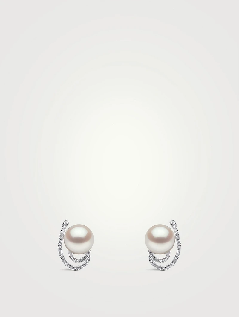 18K White Gold South Sea Pearl Earrings With Diamonds