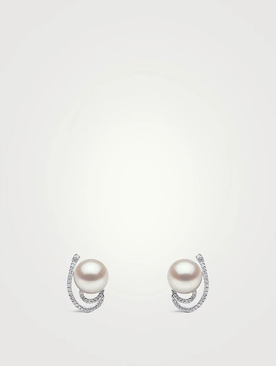 18K White Gold South Sea Pearl Earrings With Diamonds