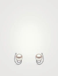 18K White Gold South Sea Pearl Earrings With Diamonds