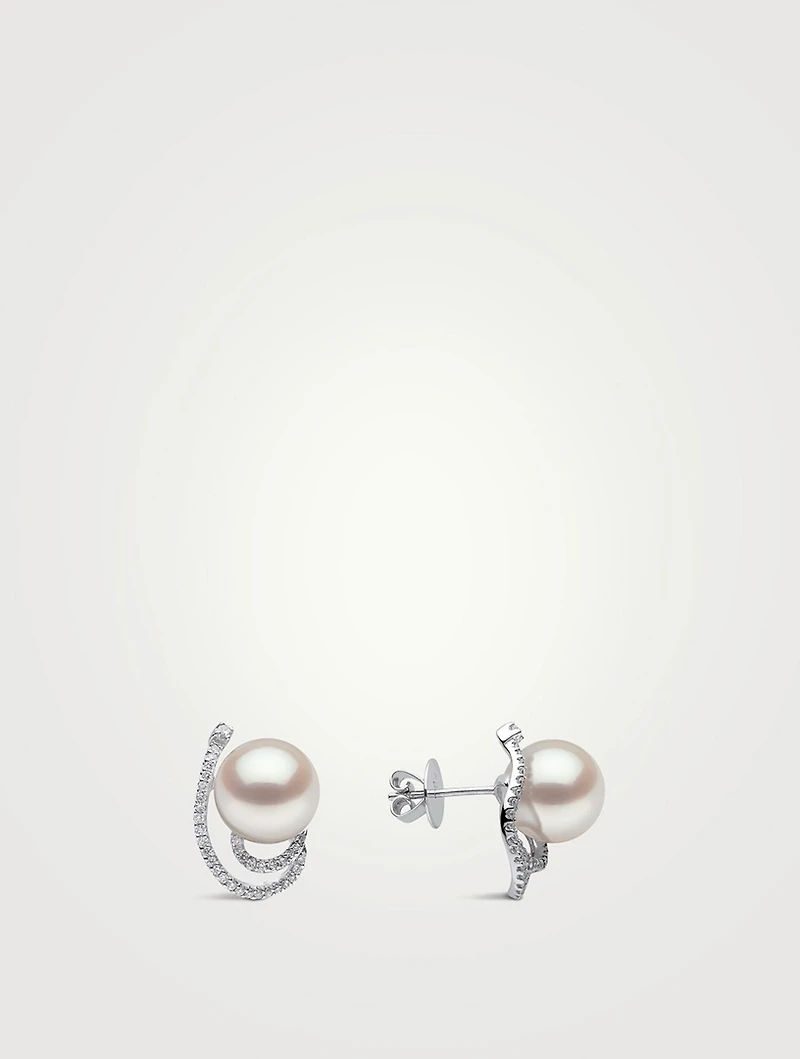 18K White Gold South Sea Pearl Earrings With Diamonds