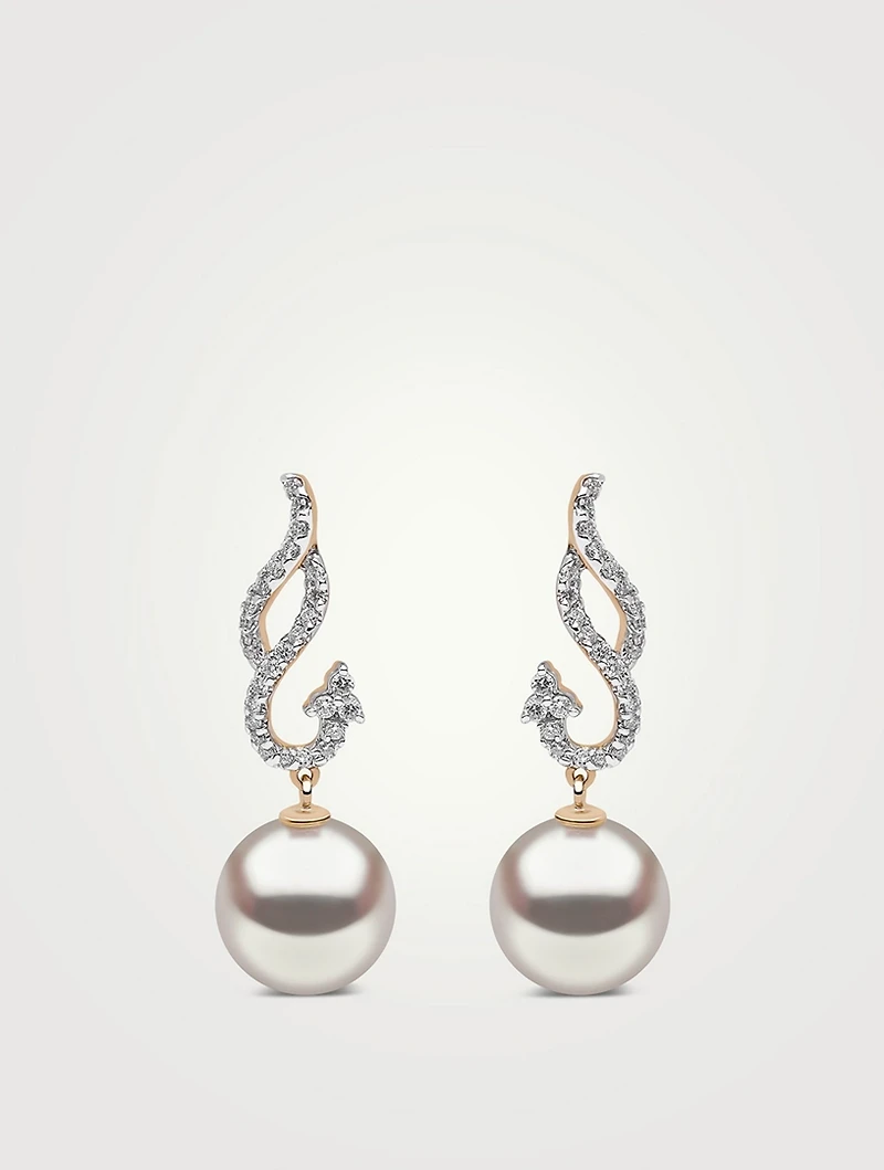 18K Gold Pearl Earrings With Diamonds