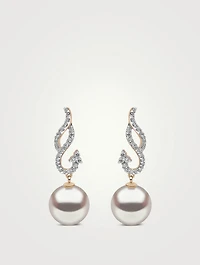 18K Gold Pearl Earrings With Diamonds