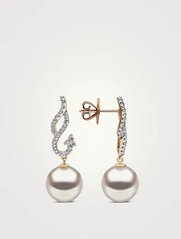 18K Gold Pearl Earrings With Diamonds