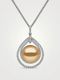 18K White Gold Golden South Sea Pearl Pendant With Diamonds