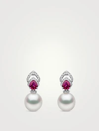 Ophelia 18K White Gold South Sea Pearl Earrings With Diamonds And Ruby
