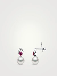 Ophelia 18K White Gold South Sea Pearl Earrings With Diamonds And Ruby