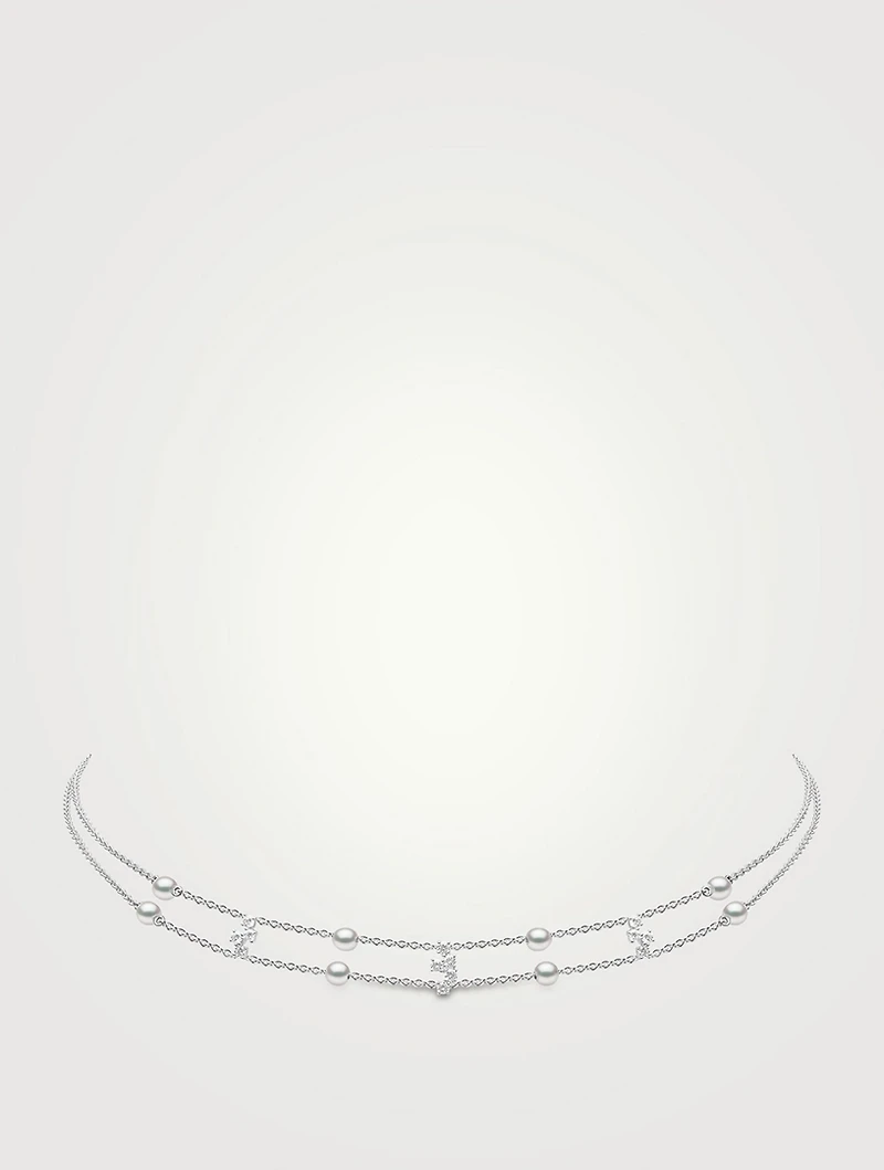Trend 18K White Gold Pearl Necklace With Diamonds