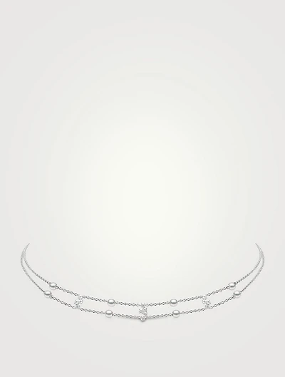 Trend 18K White Gold Pearl Necklace With Diamonds