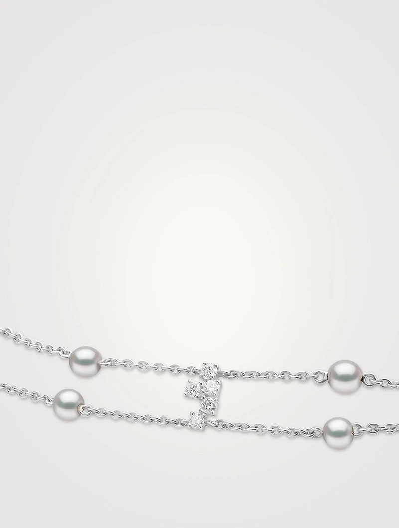 Trend 18K White Gold Pearl Necklace With Diamonds