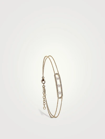 Sleek 18K Gold Akoya Pearl Bracelet With Diamonds