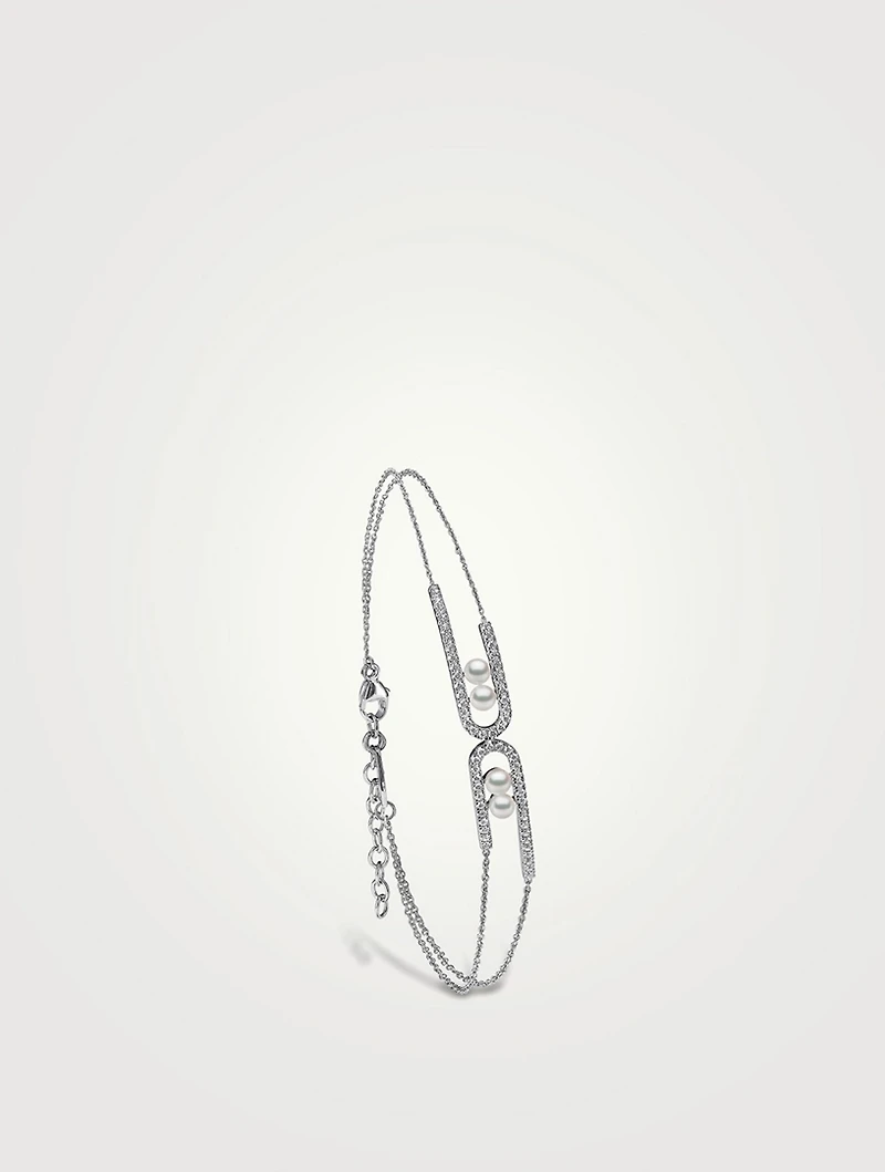 Sleek 18K Gold Akoya Pearl Bracelet With Diamonds