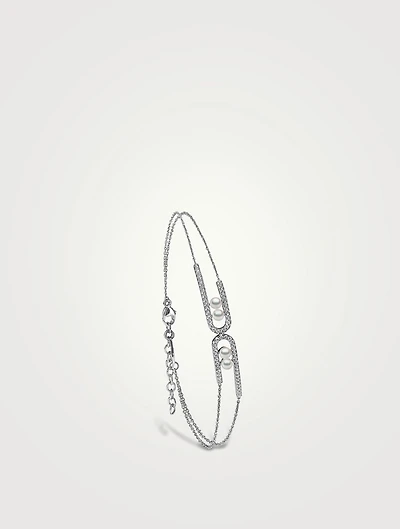 Sleek 18K Gold Akoya Pearl Bracelet With Diamonds