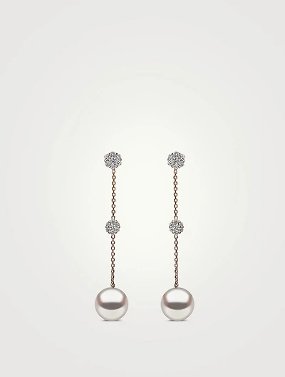 18K Rose Gold Pearl Earrings With Diamonds