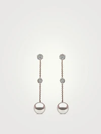 18K Rose Gold Pearl Earrings With Diamonds