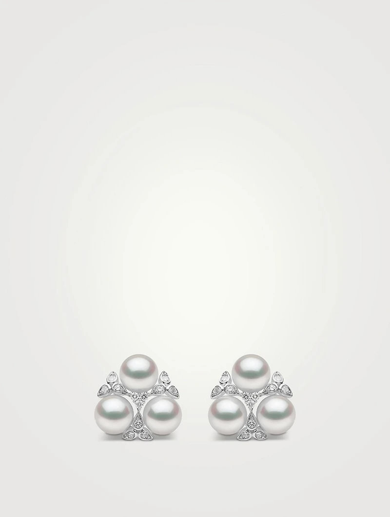 Raindrop 18K White Gold Akoya Pearl Earrings With Diamonds