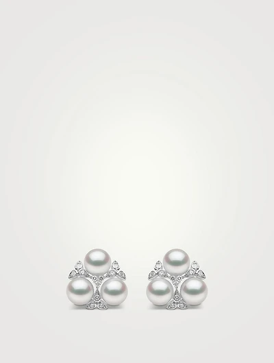 Raindrop 18K White Gold Akoya Pearl Earrings With Diamonds